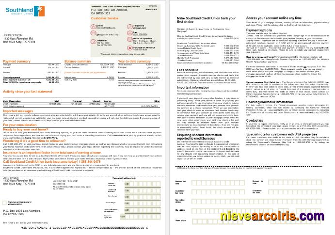 USA California Southland Credit Unio mortgage statement, 2 pages